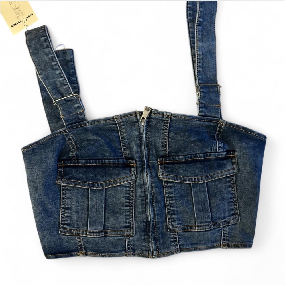 Denim Crop Top with Pockets